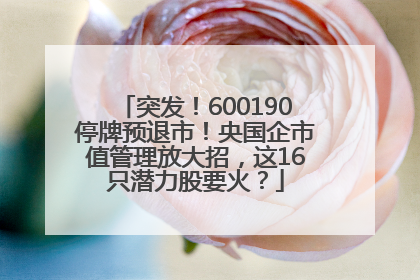 突发！600190停牌预退市！央国企市值管理放大招，这16只潜力股要火？